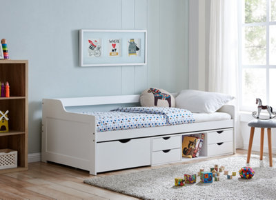 Durham Kids Cabin Mid Sleeper Storage Bed Single with Drawers - White