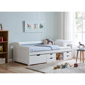 Durham Kids Cabin Mid Sleeper Storage Bed Single with Drawers - White