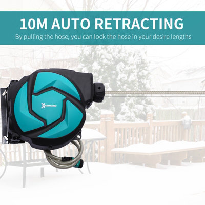 DURHAND 10M Water Hose Reel Compact Garden Patio Car Locking Auto Retract Spray - 7
