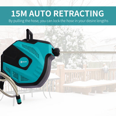 DURHAND 15M Water Hose Reel Compact Garden Car Auto Retract Spray Nozzle - 5