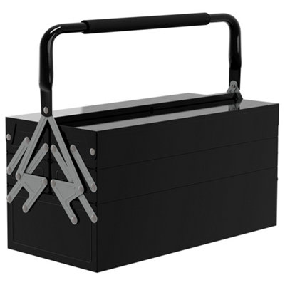 DURHAND 3 Tier Metal Toolbox with 5 Tray Carry Handle 45cmx22.5cmx34.5cm Black