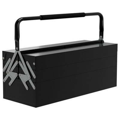 DURHAND 3 Tier Metal Toolbox with 5 Tray Carry Handle 56cmx20cmx34cm Black