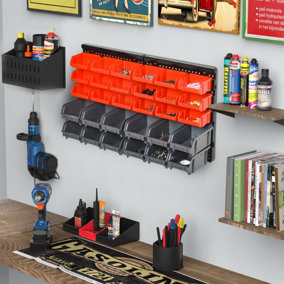 DURHAND 30 Cubbie On-Wall Storage Board Tool Screw Organiser Garage Workshop DIY Container w/ Screw Kit Tool Equipment Tidy