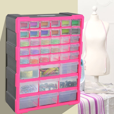 DURHAND 39 Drawers Parts Organiser Wall Mount Tools Storage Cabinet Clear