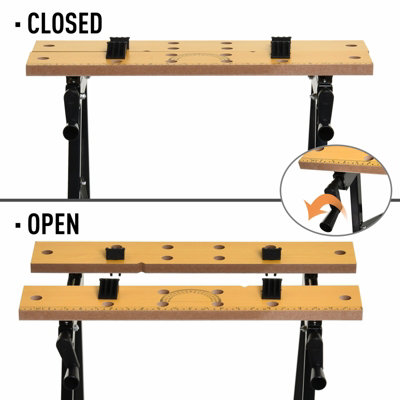 DURHAND 4-in-1 Work Bench Adjustable Saw Horse Clamp Table Foldable Black - 5