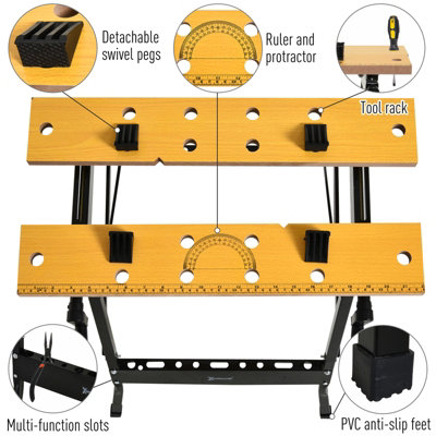 DURHAND 4-in-1 Work Bench Adjustable Saw Horse Clamp Table Foldable Black - 6
