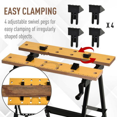 DURHAND 4-in-1 Work Bench Adjustable Saw Horse Clamp Table Foldable Black - 7