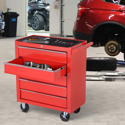 DURHAND Roller Tool Cabinet Storage Chest Box 7 Drawers Roll Wheels Garage  Workshop Red