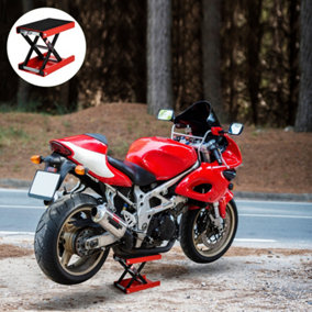 DURHAND 500KG Steel Motorbike Repair Lift X Frame Adjustment Jack Rubber Top Red