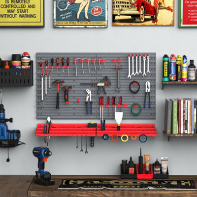 DURHAND 54 Pcs On-Wall Tool Equipment Holding Pegboard Home DIY Garage  Organiser DIY w/ 50 Pegs Shelves DIY at BQ