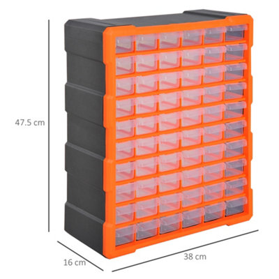 DURHAND 60-Drawer Parts Organiser - Wall Mount Storage Cabinet, Clear Drawers, Orange Frame