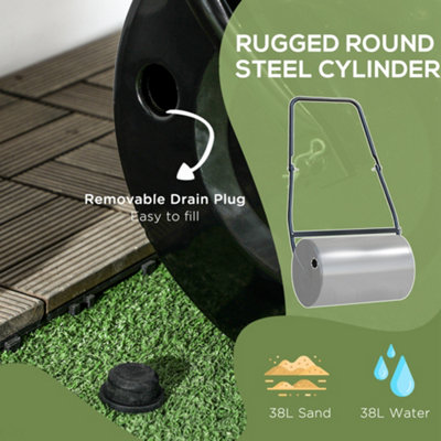 DURHAND Garden Lawn Roller 38L Steel Push Grass Mower Water Sand Filled - 5
