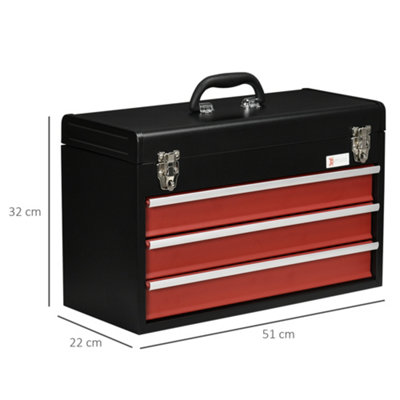 DURHAND Lockable 3 Drawer Tool Chest w/ Ball Bearing Slide Drawer 51cmx22cmx32cm