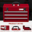 DURHAND Lockable 3 Drawer Tool Chest with Ball Bearing Slide Drawers Red
