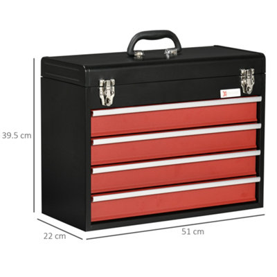 DURHAND Lockable 4 Drawer Tool Chest w/ Ball Bearing Slide Drawer 51cmx22cmx40cm - 3