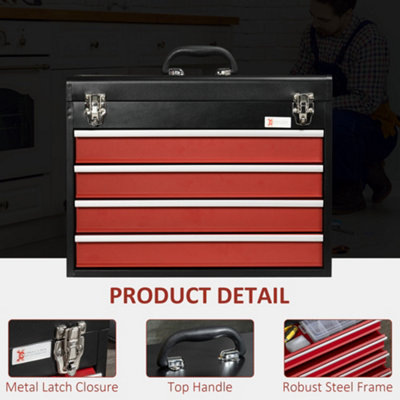 DURHAND Lockable 4 Drawer Tool Chest w/ Ball Bearing Slide Drawer 51cmx22cmx40cm - 4