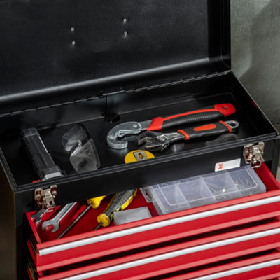 Tool Chest With 4 Drawers, Tool Box With Wheels, Rolling Tool Cart With Wooden Top Workbench ,660lbs Load Tool Cabinet With Locked Drawers Storage Organizer Cabinet For Garage, Repair Shop, Workshop