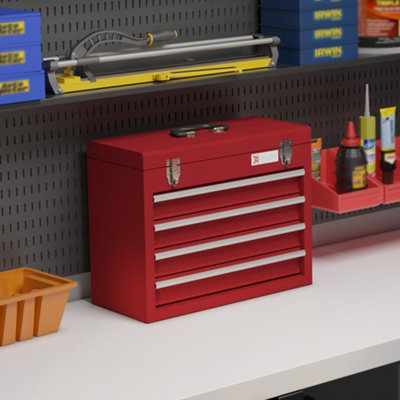 DURHAND Lockable 4 Drawer Tool Chest with Ball Bearing Slide Drawers Red