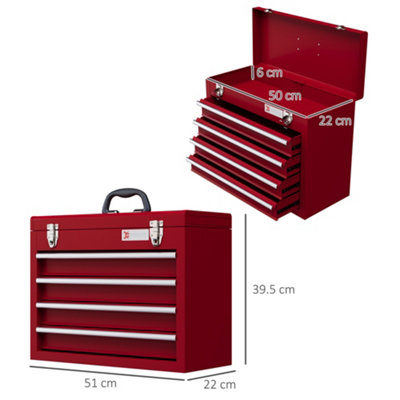 DURHAND 4 Drawer Tool Chest, Lockable Metal Tool Box with Ball Bearing  Runners, Portable Toolbox, 510mm x 220mm x 395mm