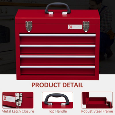 DURHAND 4 Drawer Tool Chest, Lockable Metal Tool Box With Ball Bearing Runners, Portable Toolbox, 510mm x 220mm x 395mm