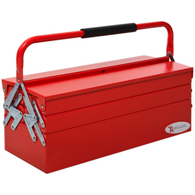 DURHAND Metal Tool Box 3 Tier 5 Tray Professional Portable Storage Cabinet Workshop Cantilever Toolbox, 57cmx21cmx41cm, Red