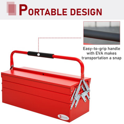 DURHAND Metal Tool Box 3 Tier 5 Tray Professional Portable Storage Cabinet Workshop Cantilever Toolbox, 57cmx21cmx41cm, Red