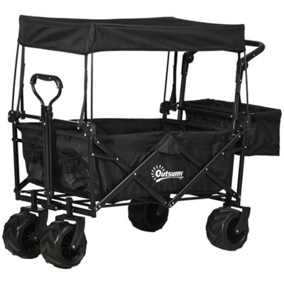 DURHAND Outdoor Push Pull Wagon Stroller Cart  Canopy Top Black