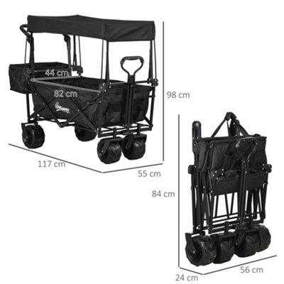 DURHAND Outdoor Push Pull Wagon Stroller Cart  Canopy Top Black - 3