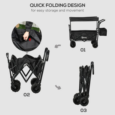 DURHAND Outdoor Push Pull Wagon Stroller Cart  Canopy Top Black - 6