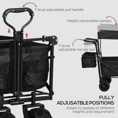 DURHAND Outdoor Push Pull Wagon Stroller Cart  Canopy Top Black - 7
