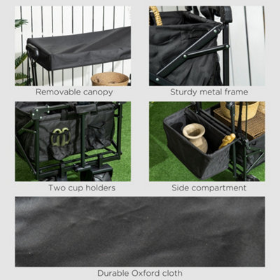 DURHAND Outdoor Push Pull Wagon Stroller Cart  Canopy Top Black - 5