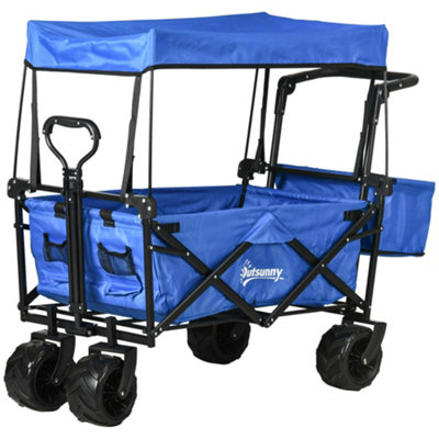 DURHAND Outdoor Push Pull Wagon Stroller Cart  Canopy Top Blue