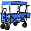 DURHAND Outdoor Push Pull Wagon Stroller Cart  Canopy Top Blue