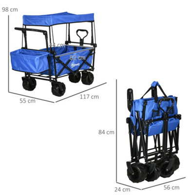 DURHAND Outdoor Push Pull Wagon Stroller Cart  Canopy Top Blue - 3