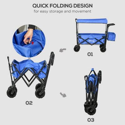 DURHAND Outdoor Push Pull Wagon Stroller Cart  Canopy Top Blue - 6