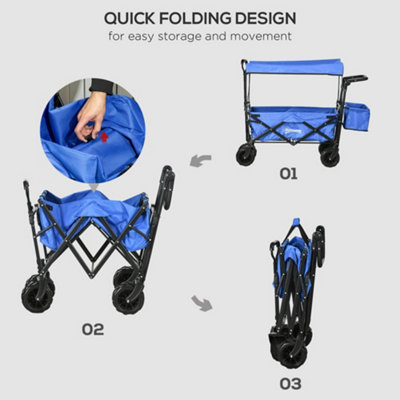 DURHAND Outdoor Push Pull Wagon Stroller Cart Canopy Top Blue
