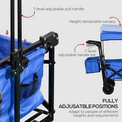DURHAND Outdoor Push Pull Wagon Stroller Cart  Canopy Top Blue - 7