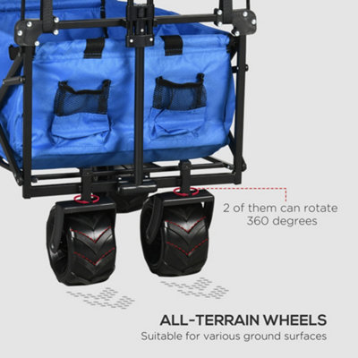 DURHAND Outdoor Push Pull Wagon Stroller Cart  Canopy Top Blue - 4