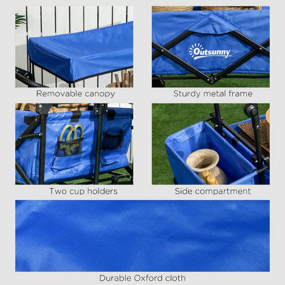 DURHAND Outdoor Push Pull Wagon Stroller Cart  Canopy Top Blue - 5