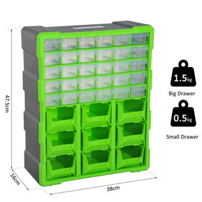 DURHAND 30-Compartment Grey/Red Plastic Wall Mount Small Parts