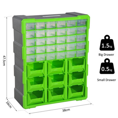 DURHAND Plastic 39 Drawer Parts Organiser Wall Mount Storage Cabinet Garage Small Nuts Bolts Tool Clear