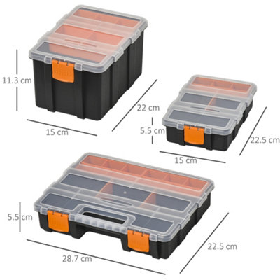 DURHAND Set Of 4 Plastic DIY Tool Storage Boxes Dividers Locking Lids ...