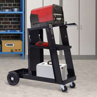 DURHAND Three-Tier Welding Cart Welder Trolley for Gas Bottles w/ Wheels, Black