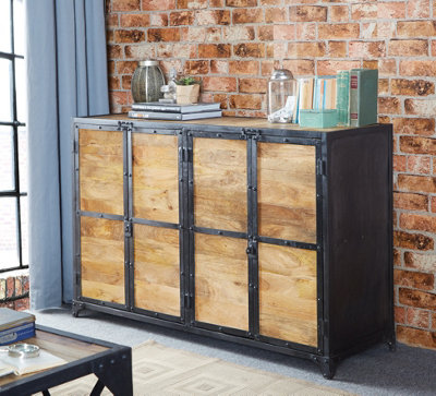 Durian Industrial 4 Doors Wooden Large Sideboard