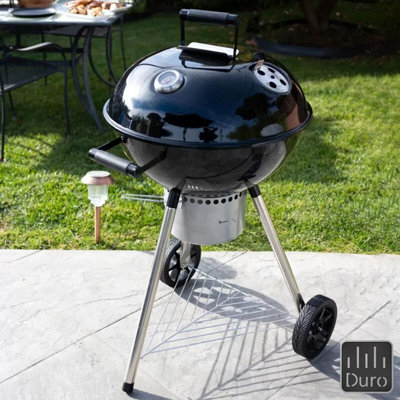 Duro 57cm (22") Kettle Charcoal Barbecue + Cover Temperature Gauge, Ash Collector, Rubber Wheels, Chrome-Plated Cooking