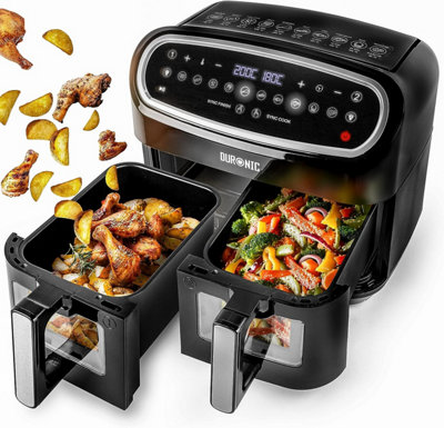 Duronic AF24 Air Fryer, 9L Large Dual Zone Family Sized Cooker, Twin Drawers