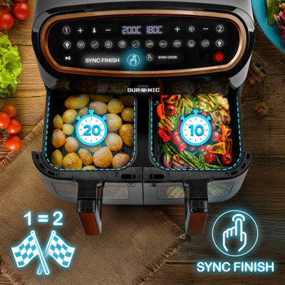 Duronic AF34 BG Triple Drawer 10L Digital Air Fryer with Visual Window ...