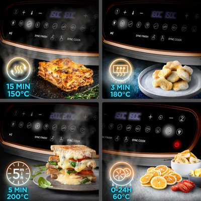 Duronic AF34 BG Triple Drawer 10L Digital Air Fryer with Visual Window ...