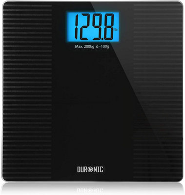 Duronic BS203 Digital Bathroom Body Scales, Large LCD Display, 200kg, Step-On Activation, Measures Kilograms/Pounds/Stones - black
