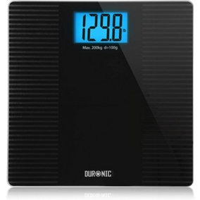 Duronic BS203 Digital Bathroom Body Scales, Large LCD Display, 200kg, Step-On Activation, Measures Kilograms/Pounds/Stones - black